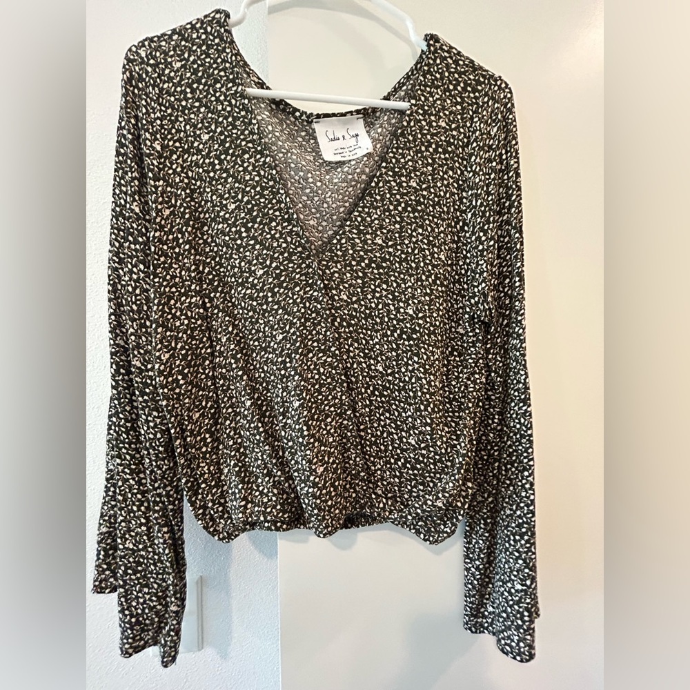 Sadie & Sage Olive Green Floral Wrap Blouse